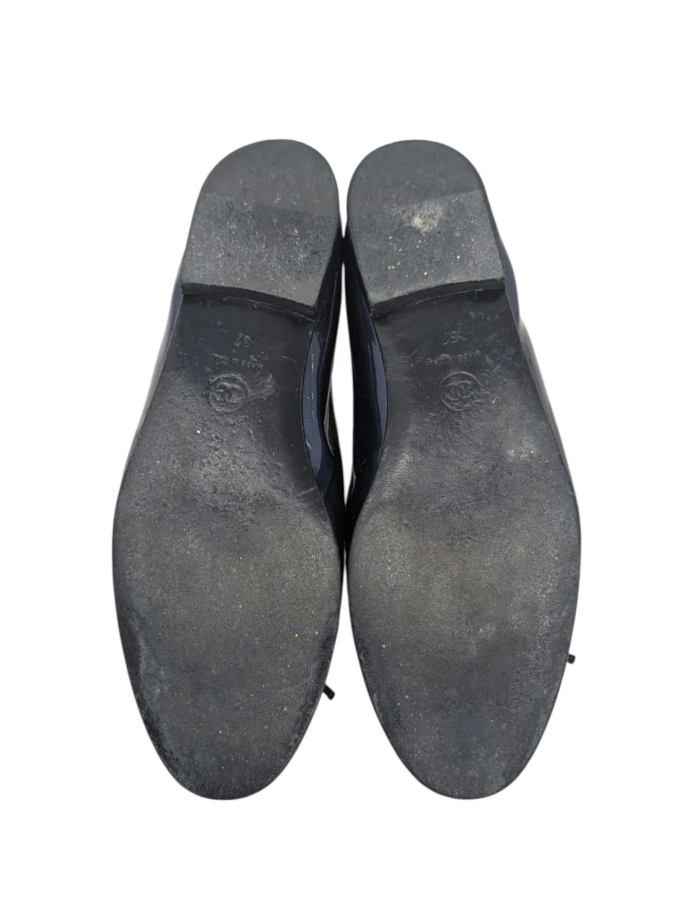 Chanel Ballet Flat Ballerina CC Logo Cap Toe Navy Blue Black Patent 37 | 6.5